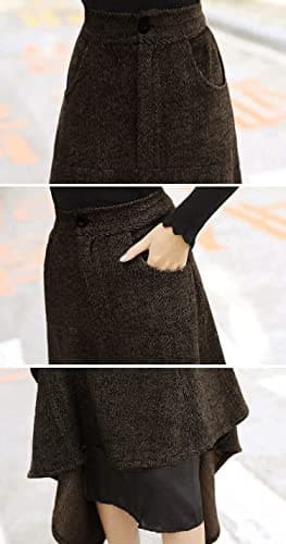 IDEALSANXUN Women's High Waist Vintage Pleated Wool Skirts for Fall and Winter