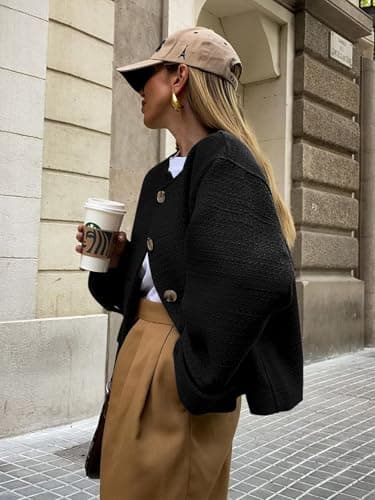 2024 Fall Women's Long Sleeve Tweed Blazer with Pockets