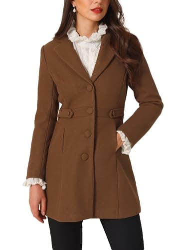 2024 Allegra K Notched Lapel Women's Winter Coat Pea Coat — Brown