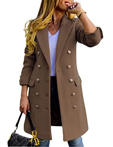 Women's Double Breasted Wool Coat for Fall and Winter — Khaki