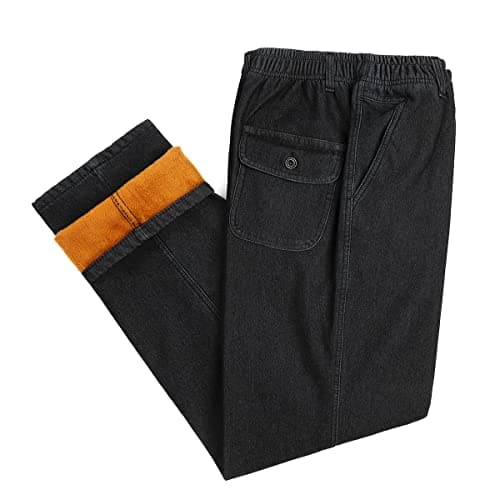 Warm Fleece Lined Jeans for Men with Elastic Waist