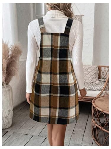 Milumia Women's Plaid Sleeveless Flannel Pinafore Dress