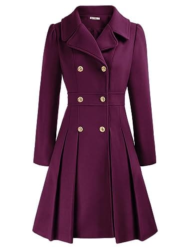 GRACE KARIN Women's Trench Coat Notch Lapel Double Breasted Pea Coat Jacket — Purple
