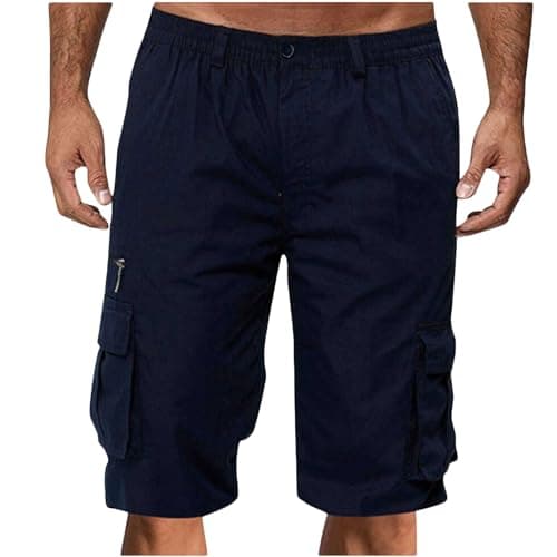 2024 Men's Elastic Waist Cargo Shorts Loose & Multi Pockets — A04_navy