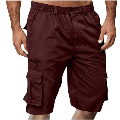 2024 Summer Mens Elastic Waist Cargo Shorts with Pockets — 03-wine