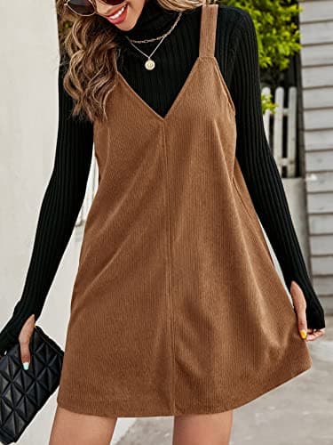 MakeMeChic Women's Casual V-Neck Short Pinafore Dress