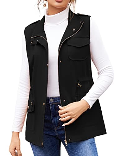 Beyove Women's Lightweight Sleeveless Military Anorak Cargo Vest — A- No Hood-black
