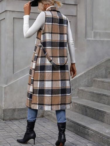Women's Plaid Sleeveless Vest Cardigan for Fall/Winter
