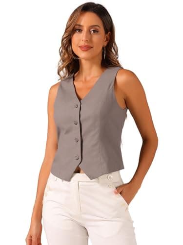 Allegra Linen Vest for Women's Summer Fashion V-Neck Crop Top — Dark Grey
