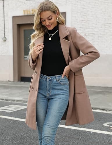 Bankeng Women Winter Mid-Long Wool Blend Notch Lapel Coat