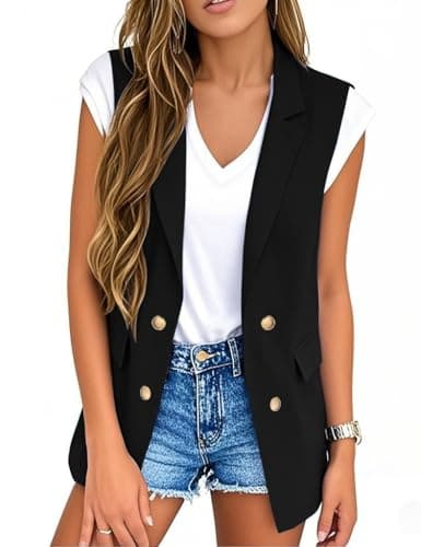 IDEALSANXUN Women's Double Breasted Sleeveless Blazer Jacket — Black