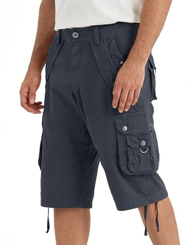 Rejork Mens Cargo Shorts with 8 Pockets Outdoor Casual Hiking — Charcoal Grey