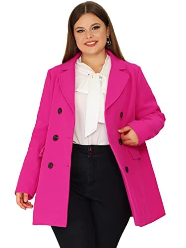 Agnes Orinda Plus Size Notched Lapel Double Breasted Long Coat