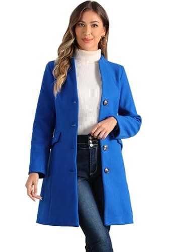 Allegra K Women's Elegant V-Neck Winter Overcoat — Sea Blue
