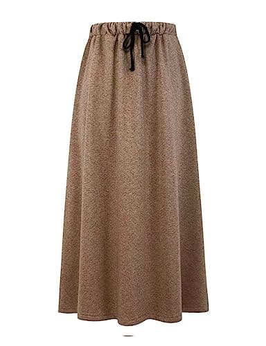 IDEALSANXUN Fleece Lined Long Waisted Warm Winter Skirts for Women with Pockets — Dark Khaki/Midi Length