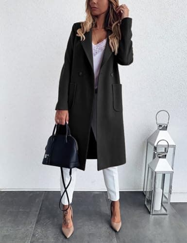 IDEALSANXUN Women's Long Wool Trench Coat Fall Winter Notch Lapel Peacoat