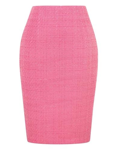Womens Plaid Wool Pencil Skirt for Fall and Winter — Tweed Pink