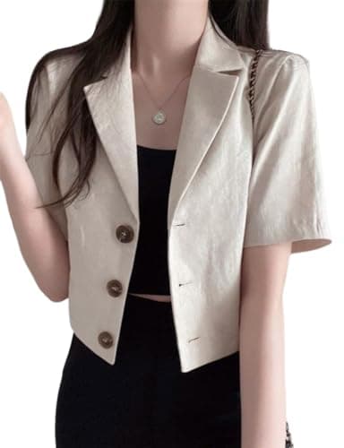 IDEALSANXUN Women's Linen Cropped Blazer — Beige