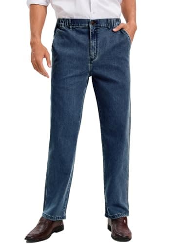 Men's Relaxed Fit Elastic Waist Jeans with Zipper and Button — Vintage Blue