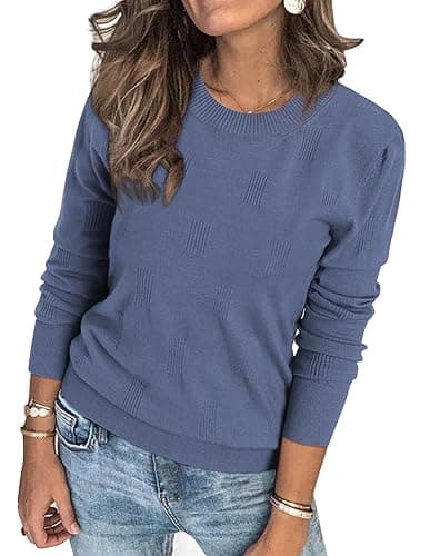 Womens Arach&Cloz Knit Sweater Long Sleeve Casual Spring Outfit Fashion — A-grey Blue