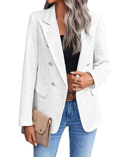 Mina Self 2025 Women's Spring Plaid Tweed Lapel Blazer Jacket with Pockets — 1-tweed/White