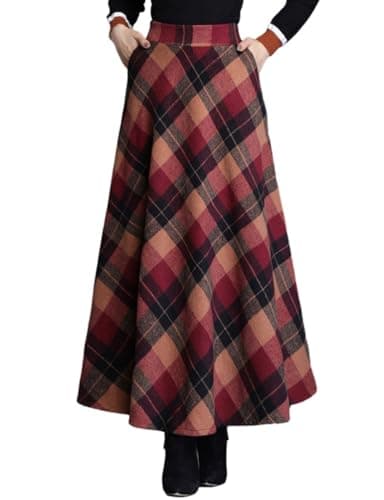 SUNYUESTAR Women's Warm Elastic Waist Wool A-Line Pleated Winter Skirt — Red
