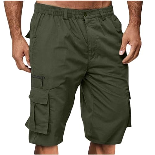 2024 Men's Elastic Waist Cargo Shorts Loose & Multi Pockets — A02_army Green