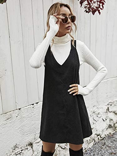 Floerns Women's Casual V-Neck A-Line Corduroy Pinafore Dress