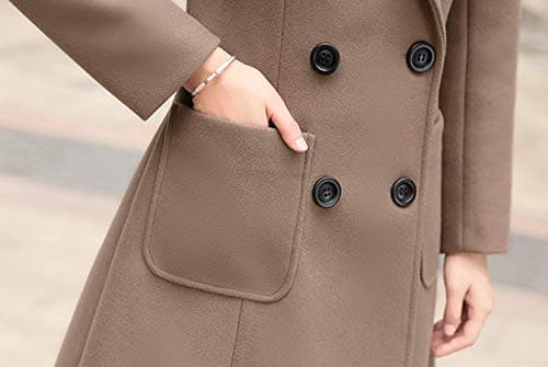 Chouyatou Women's Elegant Notched Collar Double Breasted Wool Blend Coat