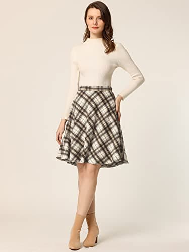 Women's Plaid Elastic Waist Knee Length Skirt