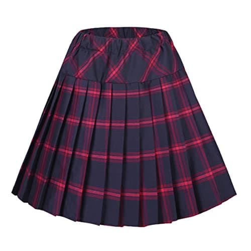 Urban CoCo Women's Elastic Waist Tartan Pleated School Skirt — Series 8 Red