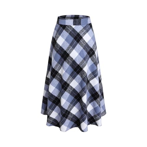 Artykey Women's High Waist Warm Plaid Wool Maxi Skirt S-3XL — 889 Grey