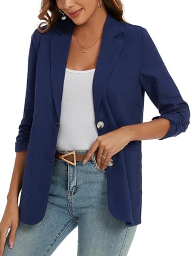 MINTLIMIT Cotton Linen Blazer for Women Work Casual (Navy, Size 2XL)