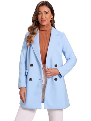 Allegra K Women's Belted Mid-Length Double Breasted Winter Coat — Light Blue