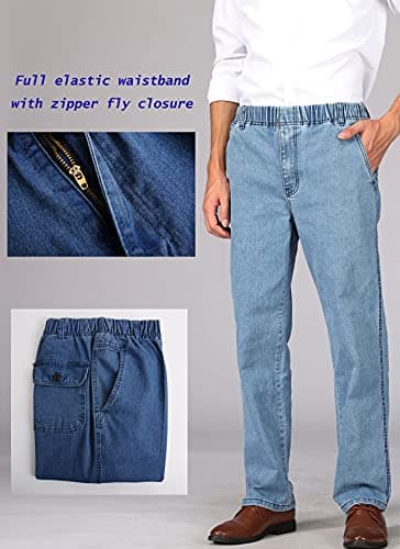 Soojun Men's Casual Loose Fit Elastic Waist Denim Jeans