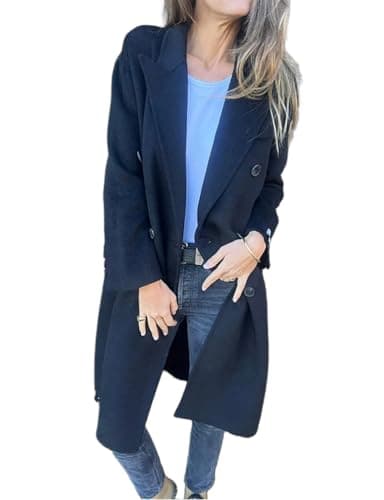 IDEALSANXUN Women's Long Wool Trench Coat Dress Fall Winter Double Breasted — Black
