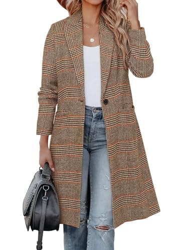 CHICZONE Women's Mid-Length Notch Lapel Double Breasted Wool Coat Winter Overwear — B-houndstooth Khaki