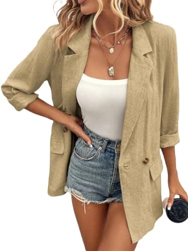 Mina Self Summer Linen Blazer Jacket for Women Lightweight 2024 Spring Long Sleeve Business Casual Work Suit