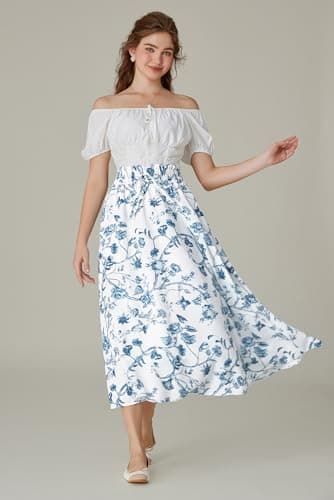 Scarlet Victorian Maxi Skirts for Women Summer Floral Pockets