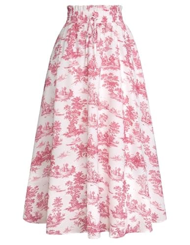 Scarlet Victorian Maxi Skirts for Women Summer Floral Pockets — Red Floral