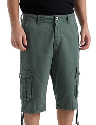 BEST SOUTH Men's Casual Long Cargo Shorts 13 Inches Relaxed Fit with Pockets — Light Green