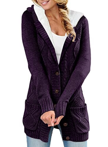 Sidefeel Women's Hooded Fleece Cardigan Winter Coat with Pockets — Hooded Purple