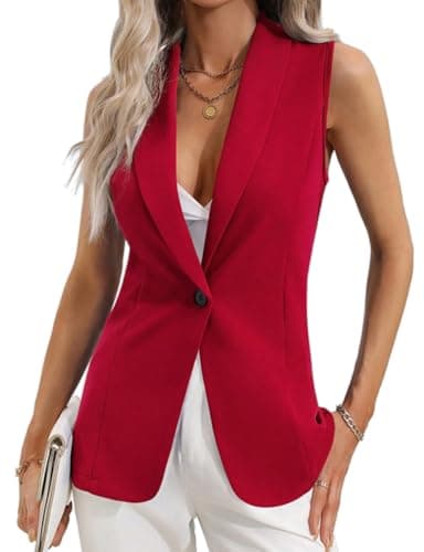 IDEALSANXUN Lightweight Blazer Vest for Women Spring Summer Casual Suit Jacket — Red