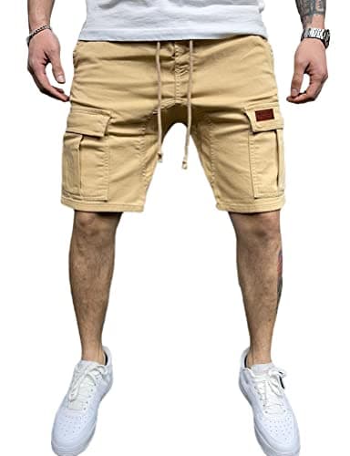 IDEALSANXUN Men's Casual Drawstring Cargo Shorts — Khaki