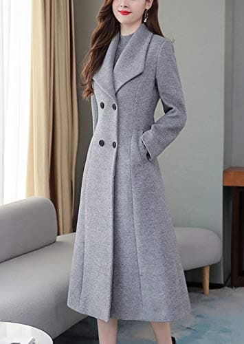 Chic Women's Double Breasted Wool Pea Coat with Shawl Collar