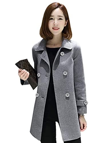 Ylingjun Women's Classic Fit Double Breasted Wool Pea Coat Outwear — Grey