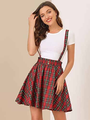 Allegra K Women's Christmas Plaid Mini Skirt