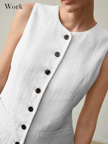 Mina Self 2025 Summer Lightweight Women's Sleeveless Linen Trendy Work Jacket with Pockets