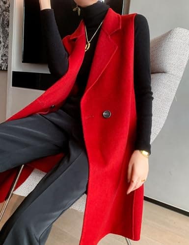 IDEALSANXUN Women's Long Wool Sleeveless Blazer Jacket