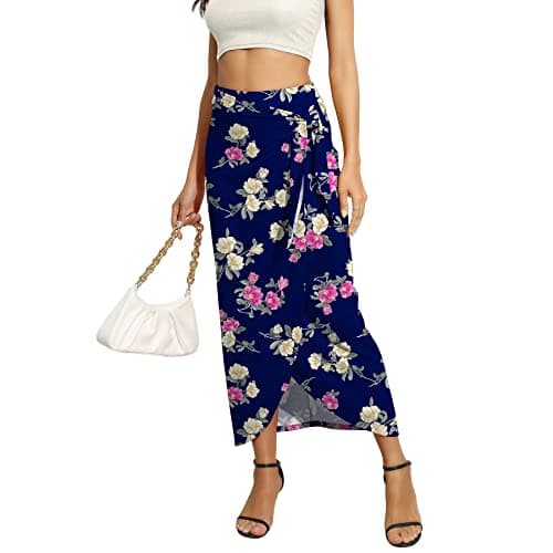 Maxi Skirt High Waist Wrap Pencil Long Skirts for Women — B-05 Fp Camellia-blue